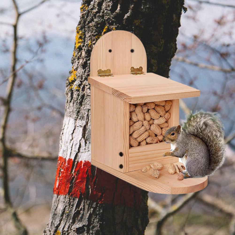 Wooden Squirrel Feeder Table with Visible Window and Removal Cover