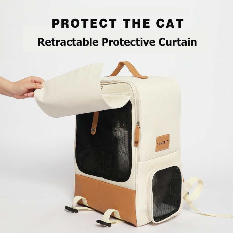 Cat Backpack Carrier, Large Pet Travel Bag with Window, Washable, Beige