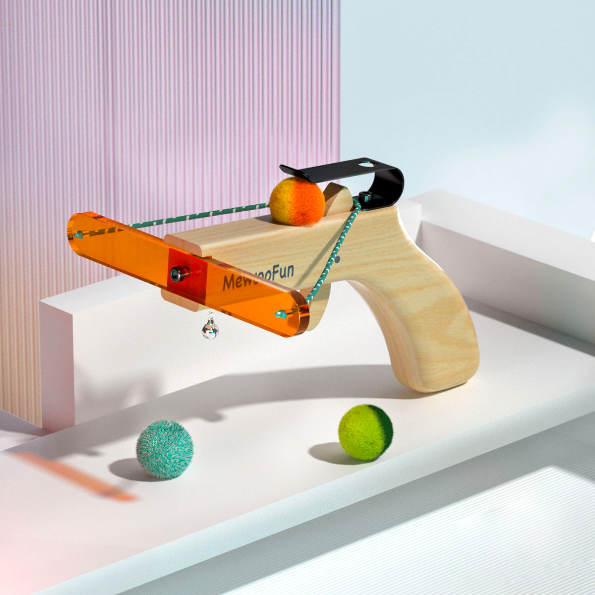 Cat Interactive Toys Tease Reliever Gun with 18 Hairballs