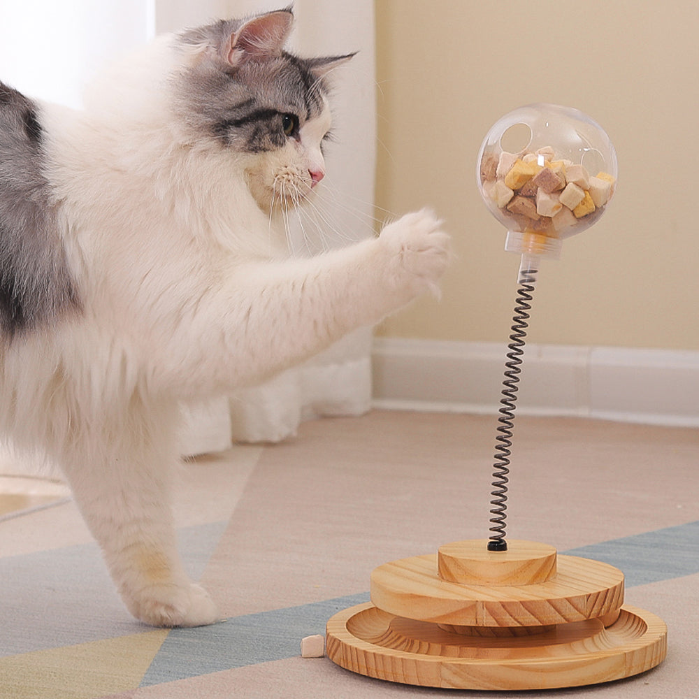 Solid Wood Tumbler Swing Toys Interactive Cat Feeder