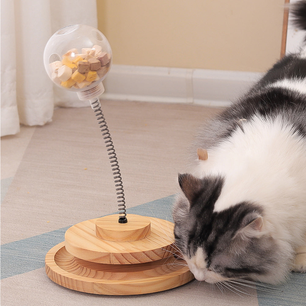 Solid Wood Tumbler Swing Toys Interactive Cat Feeder