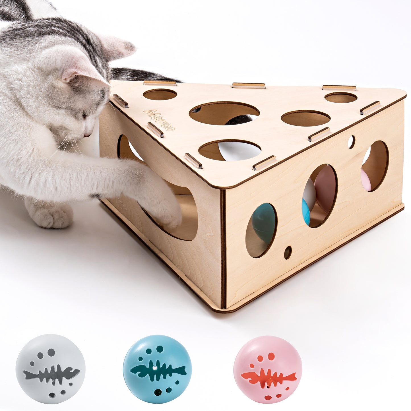 Multifunctional Interactive Funny Cat Triangle Teasing Box Puzzle with 3 Balls