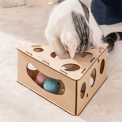 Multifunctional Interactive Funny Cat Triangle Teasing Box Puzzle with 3 Balls