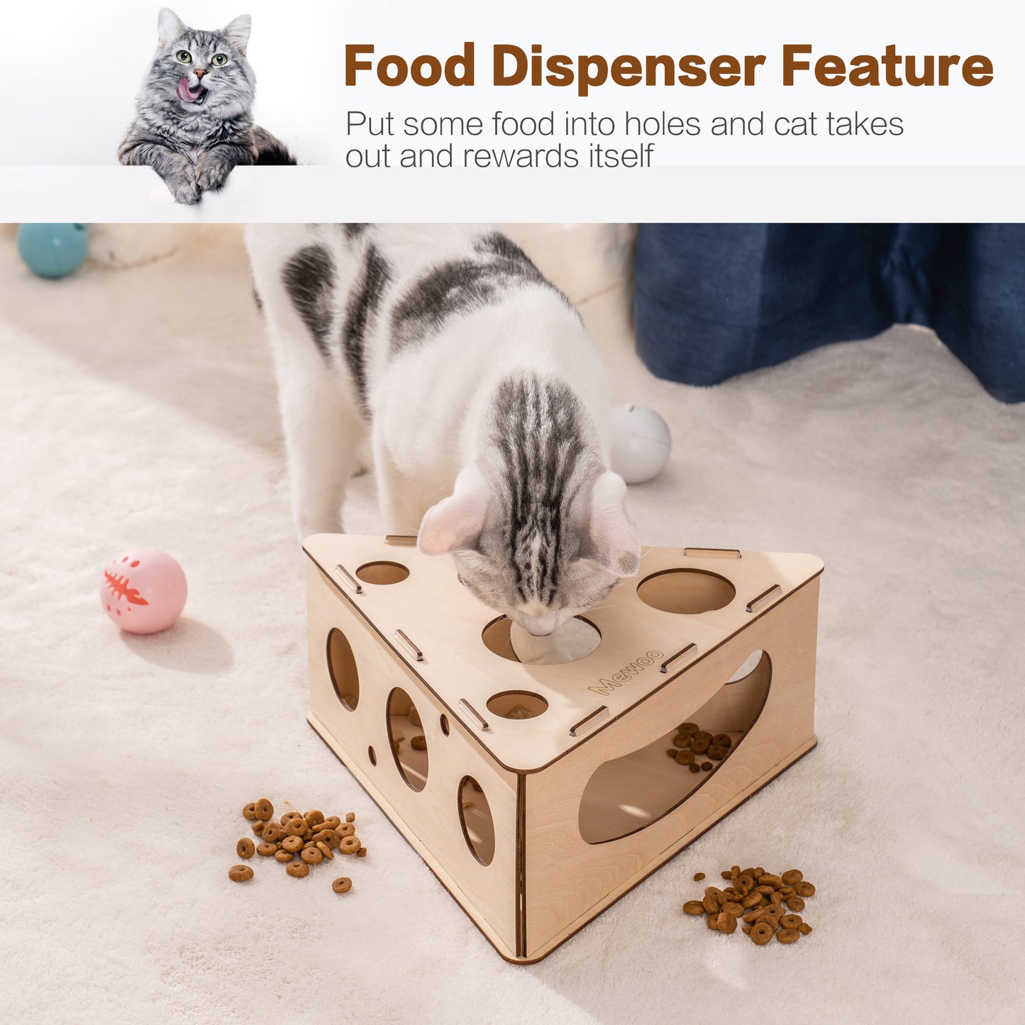 Multifunctional Interactive Funny Cat Triangle Teasing Box Puzzle with 3 Balls