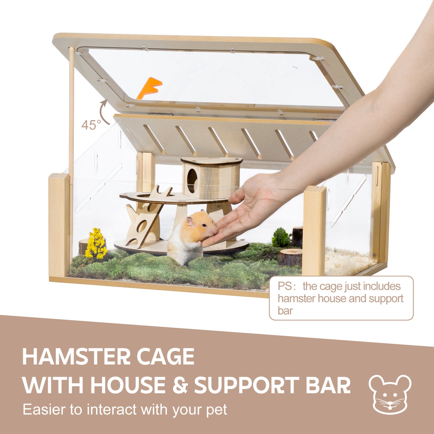 Wooden Hamster Cage Small Animal Acrylic Eco-Friendly Hamster Cage with House Bed