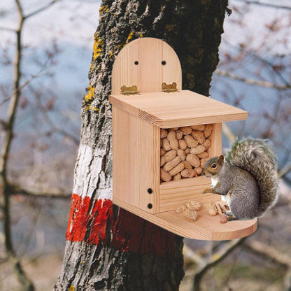 Wooden Squirrel Feeder Table with Visible Window and Removal Cover