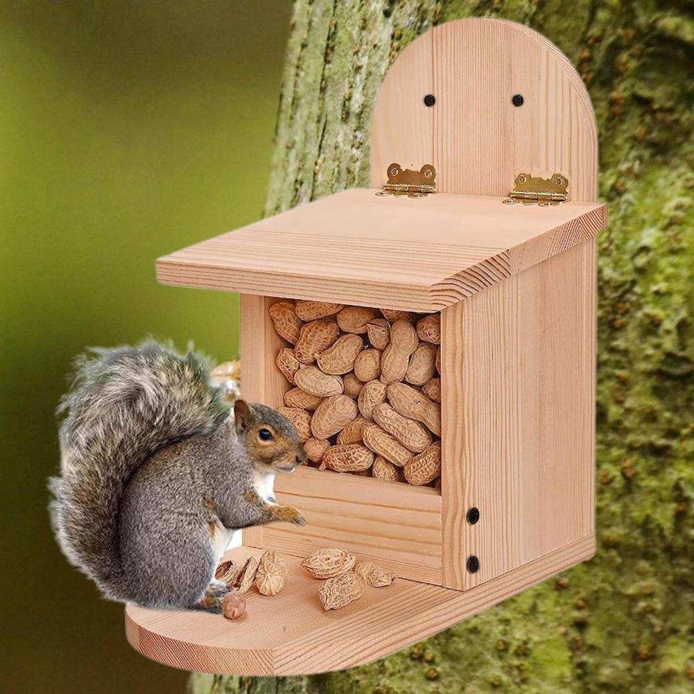 Wooden Squirrel Feeder Table with Visible Window and Removal Cover