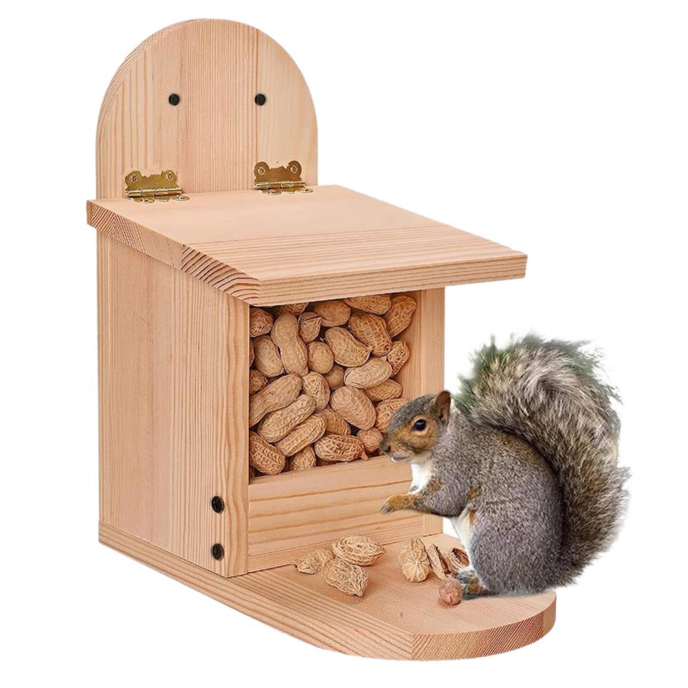 Wooden Squirrel Feeder Table with Visible Window and Removal Cover