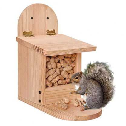 Wooden Squirrel Feeder Table with Visible Window and Removal Cover