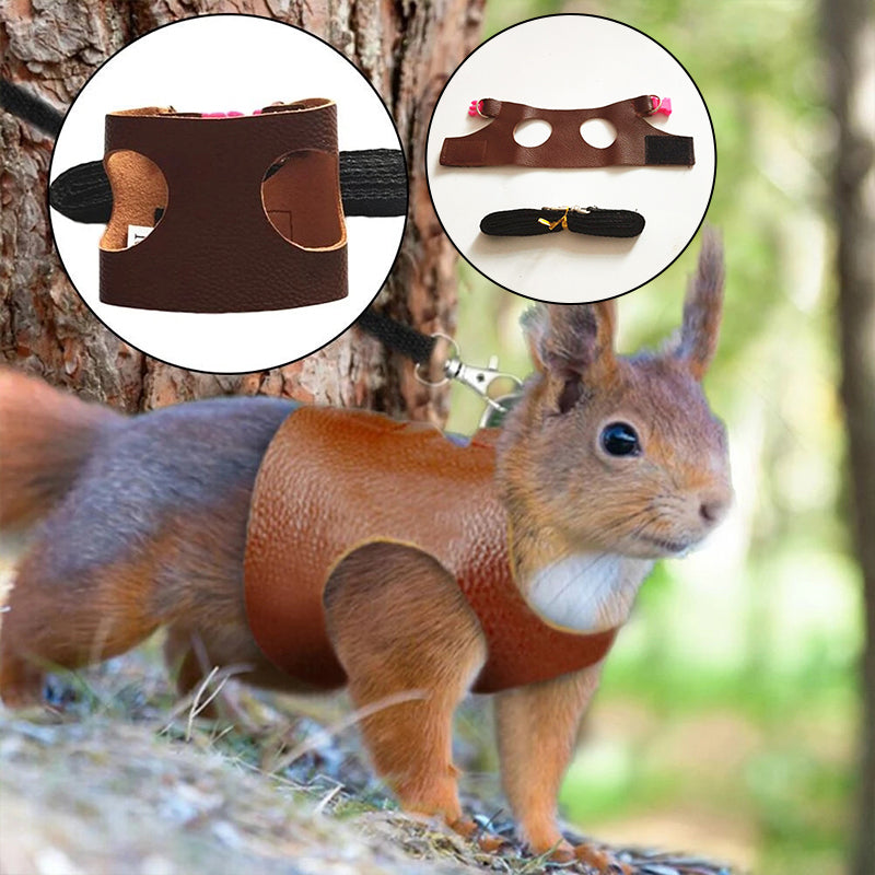 Squirrel PU Leather Vest Harness Lead