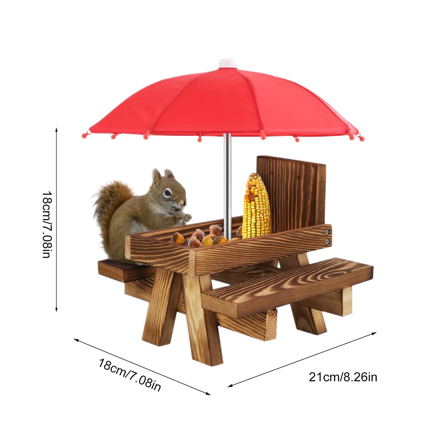 Squirrel Picnic Feeder Bench with Corn Cobs Holder for Backyard Garden