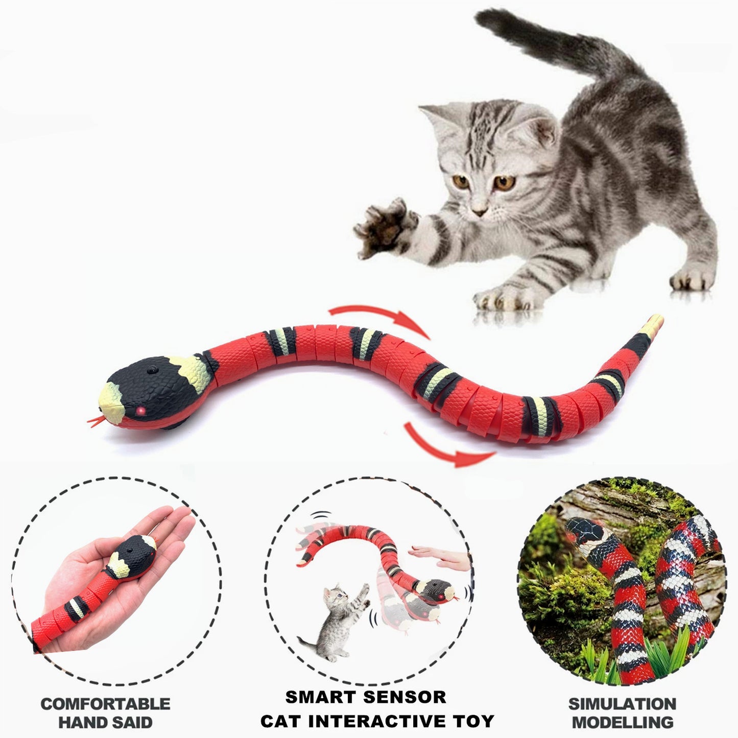 Smart Electric USB Sensing Snake Interactive Toys for Cat