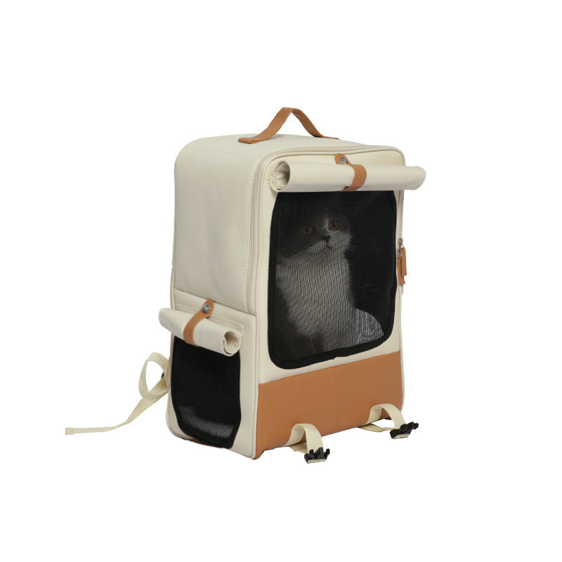 Cat Backpack Carrier, Large Pet Travel Bag with Window, Washable, Beige