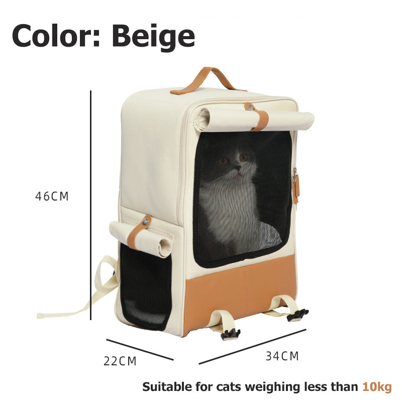 Cat Backpack Carrier, Large Pet Travel Bag with Window, Washable, Beige