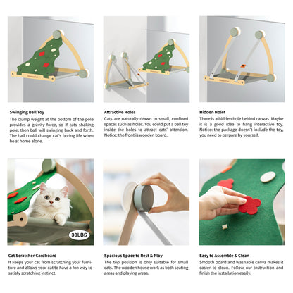 Christmas Theme 2 in 1 Wooden Cat Window Perch