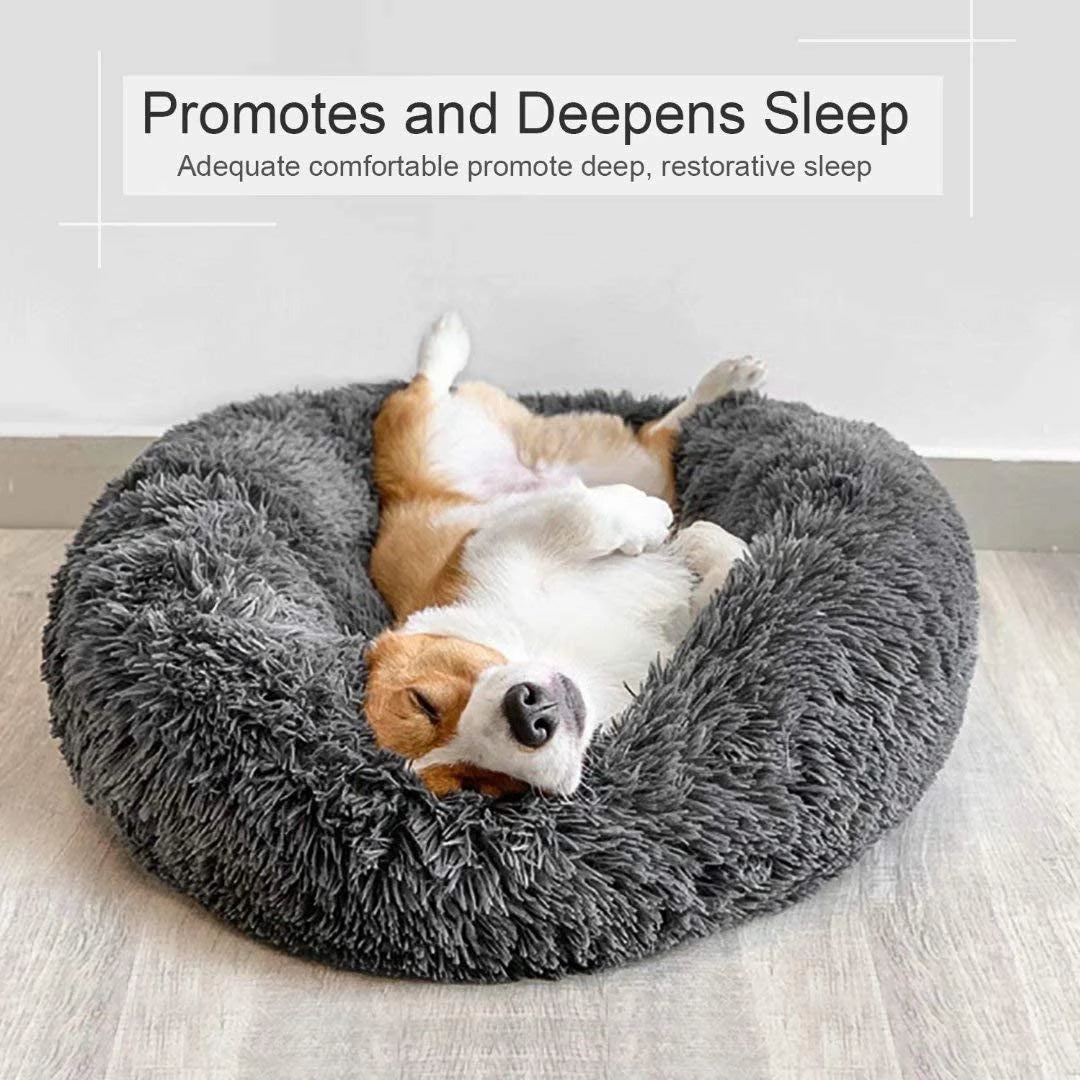 Warm Soft Long Plush Donut Pet Cushion Bed