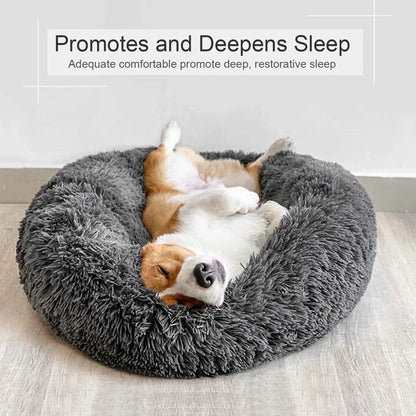 Warm Soft Long Plush Donut Pet Cushion Bed