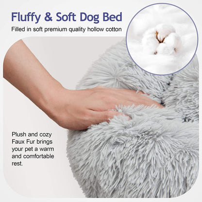 Warm Soft Long Plush Donut Pet Cushion Bed