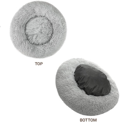 Warm Soft Long Plush Donut Pet Cushion Bed