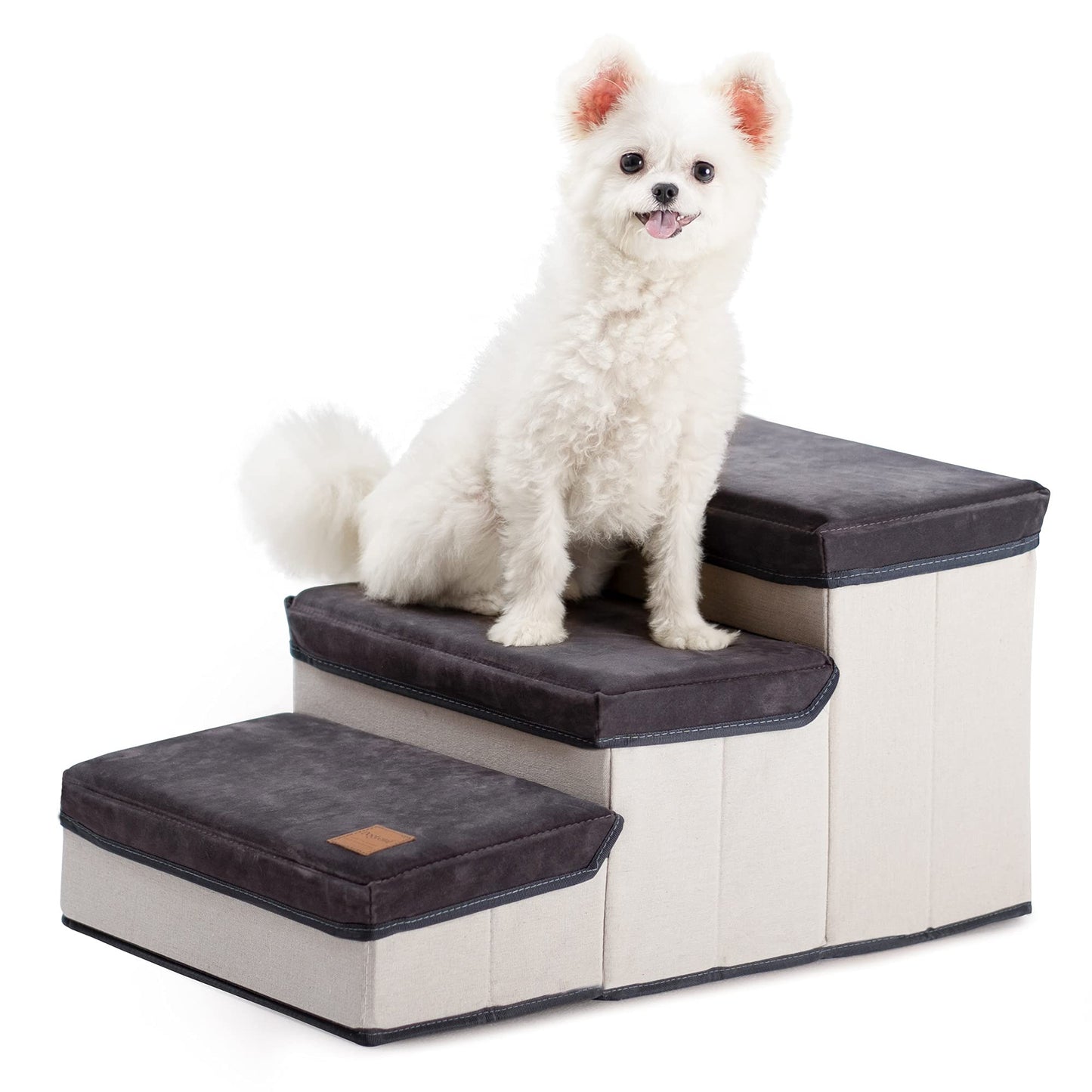 3 Step Folding Dog Step Stairs with 3 Storage Boxes for High Bed & Sofa