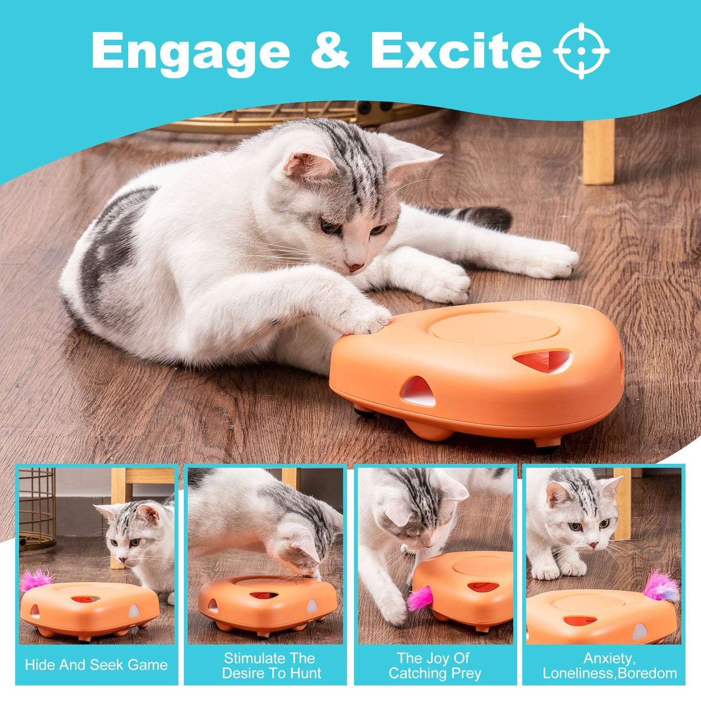 Interactive Cat Toys for Indoor with 6 Replacement Feathers
