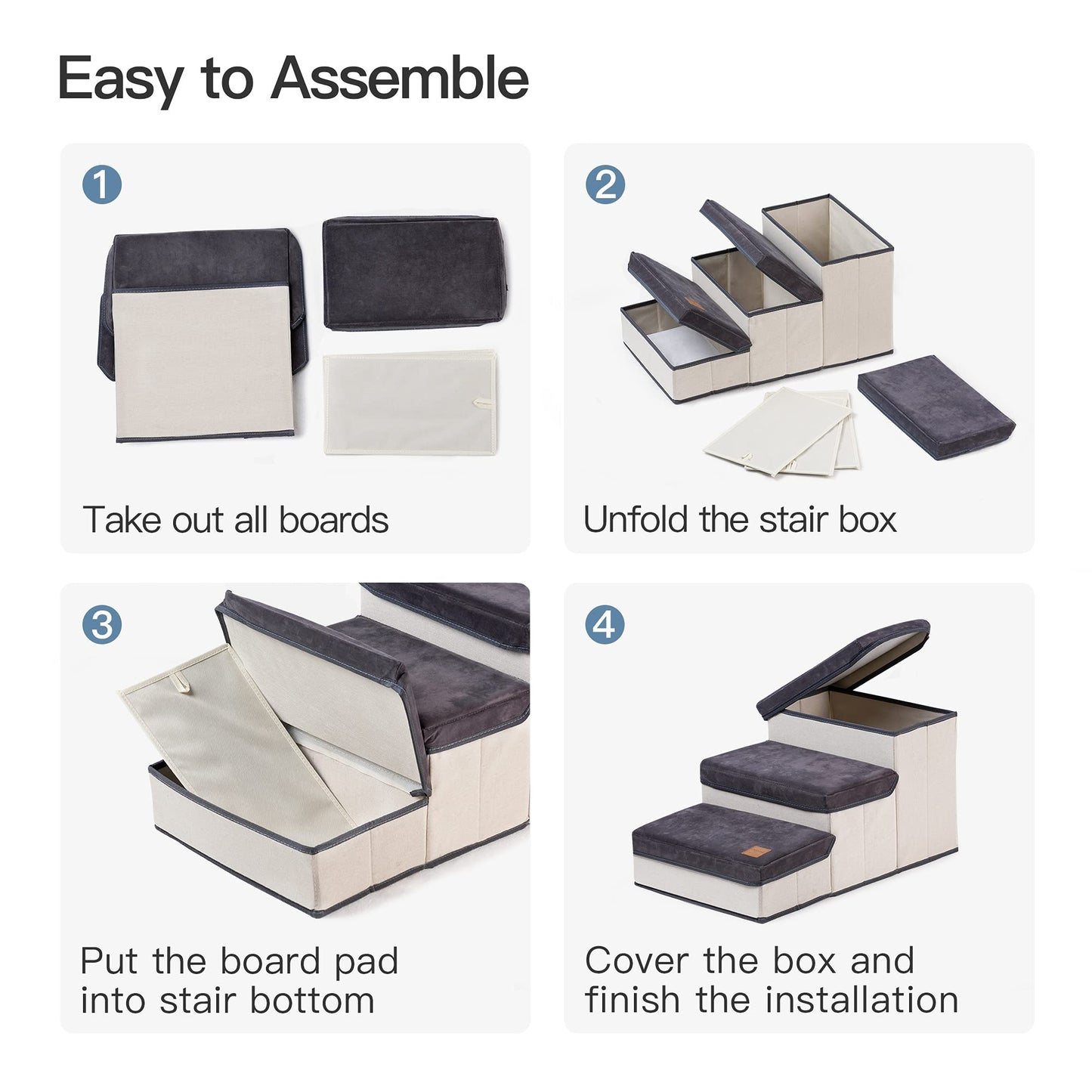 3 Step Folding Dog Step Stairs with 3 Storage Boxes for High Bed & Sofa